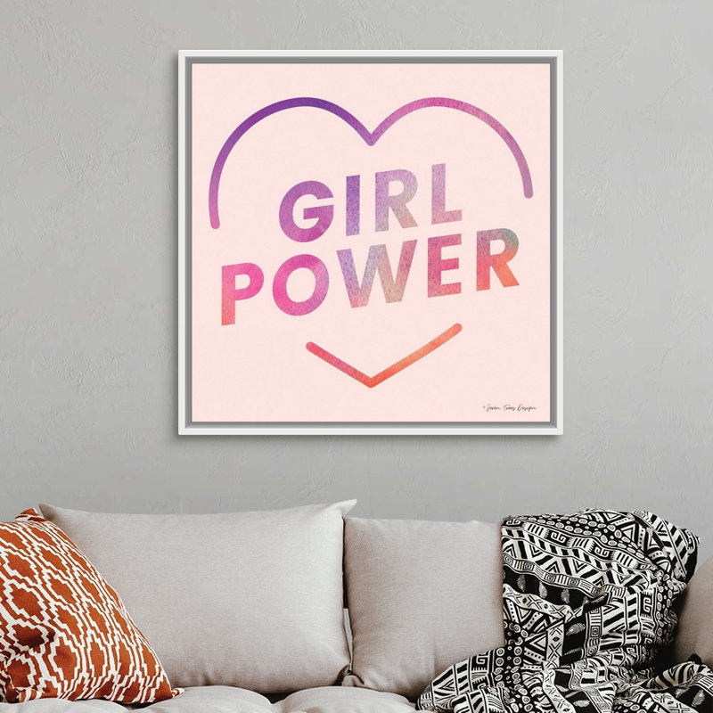 Art textuel sur toile, "Girl Power III" par Seven, H 38 po x l 38 po x P 1,75 po, Toile blanche encadrée