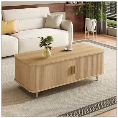 Table basse moderne avec rangement Mid-Century: 4 tablettes, 2 portes, parfaite pour le salon et le cinéma maison
