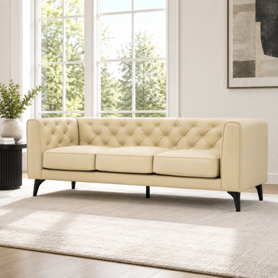 Avila 89" Top Grain Leather Tufted Sofa with Tuxedo Arms