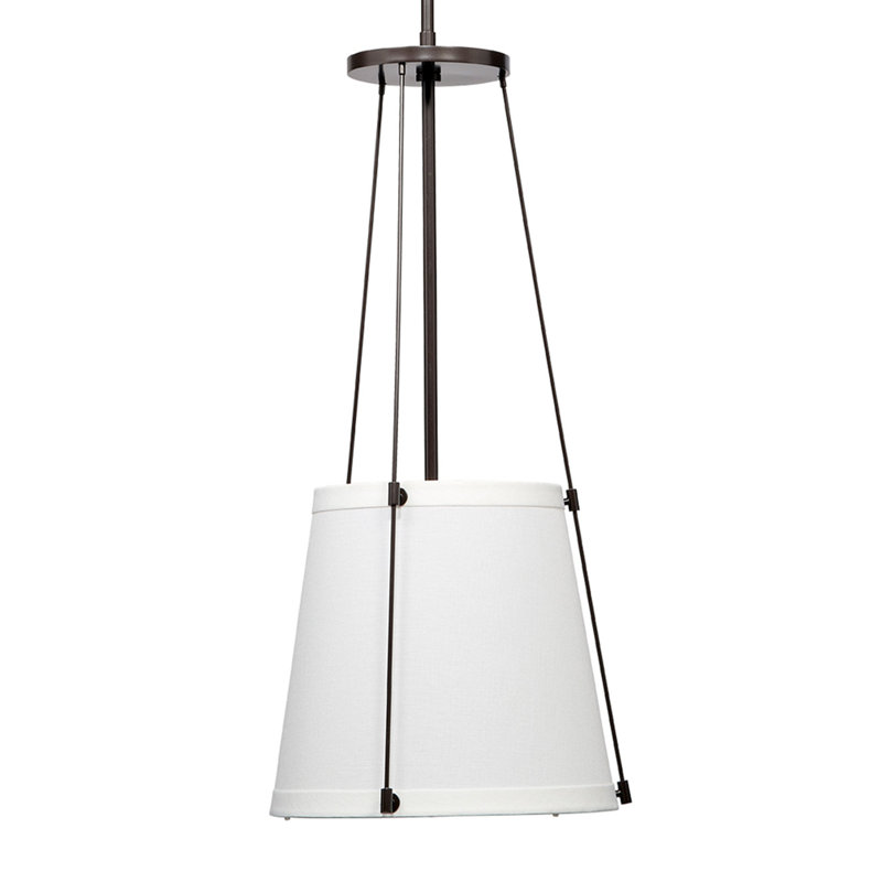 Bronze 1-Light Pendant with Off-White Linen Drum Shade