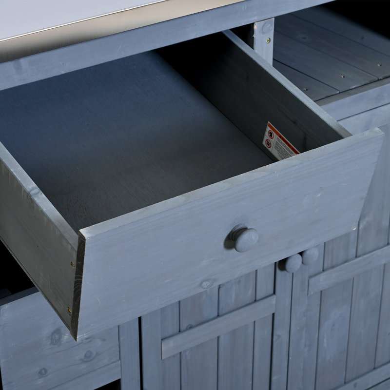 Îlot de cuisine d'extérieur en bois massif extensible 19,3 po / 28 po, Gris