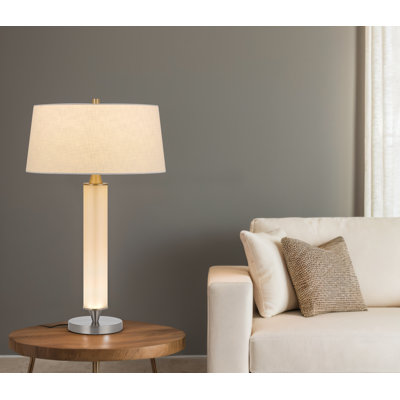Lampe de table en verre Pavia 100 W avec veilleuse à DEL 2 W et abat-jour en tissu rigide