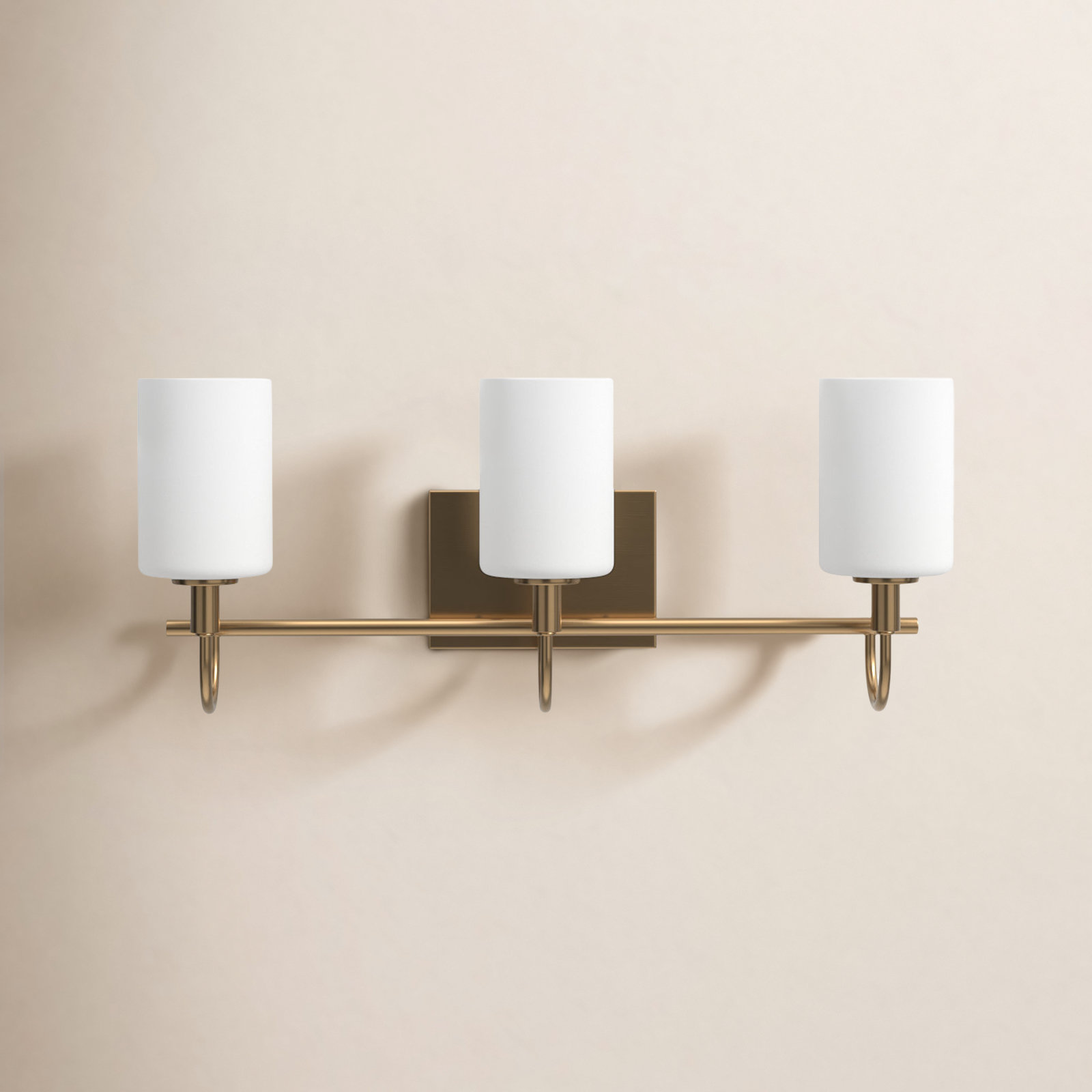 Rowley 3 Light Frosted Dimmable Vanity Light, Satin Brass