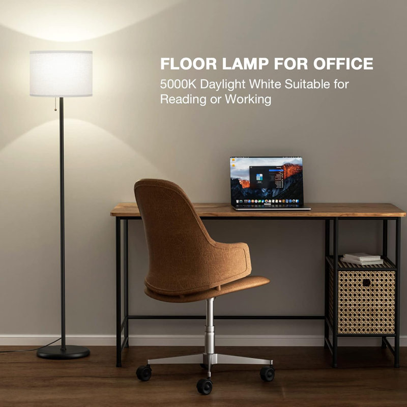 Floor Lamp For Bedroom, 3 Color Temperature LED Floor Lamp With Pull Chain Switch, Modern Standing Lamps For Living Room, Office, Kids Room, Reading(Bulb Included, White Shade)