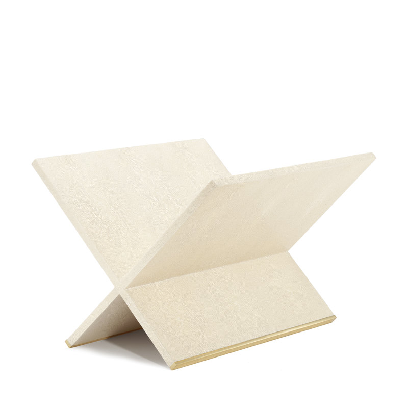 Cream Shagreen X-Shaped Magazine Rack with Brass Detailing