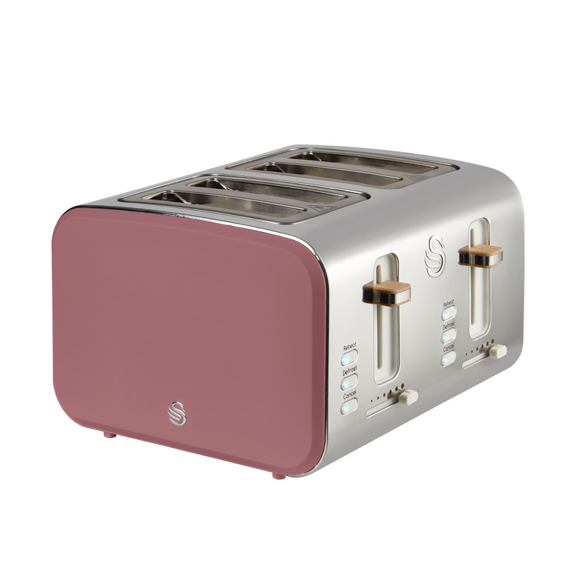 Swan Nordic 4-Slice Toaster with Defrost/Reheat/Cancel Functions, Cord Storage, 1500W, Fuchsia Rose