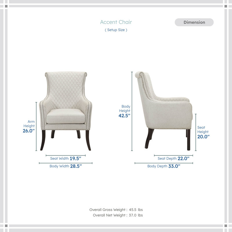 Banta 28.5" Traditional Quilted Accent Chair with Textured Fabric Upholstery, Diamond Stitched Back, Nailhead Trim, High-Density Foam Cushions