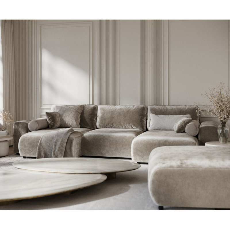 Six-seater panoramic sofa, Beige Chenille