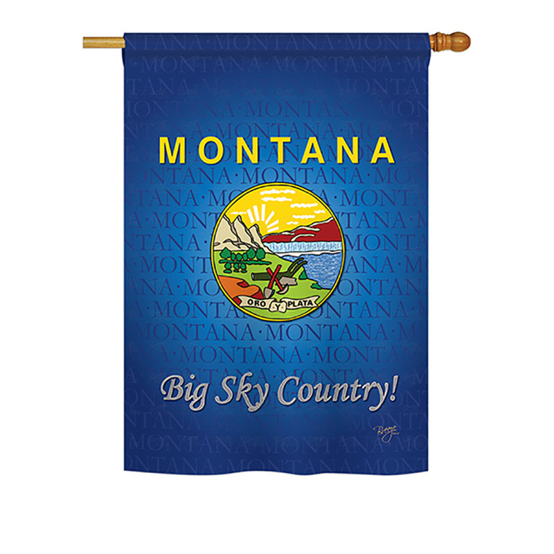Drapeau de maison en polyester à 2 côtés US State, H 40 po x l 28 po, Montana