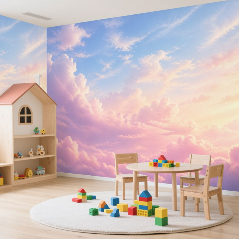 Papier peint adhésif auto-adhésif moderne pour la chambre à coucher avec des nuages arc-en-ciel L 100 po x l 144 po Peel and Stick