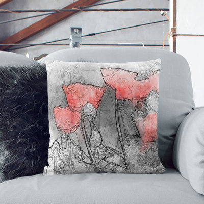 Poppy Field Sketch Cushion with Filling