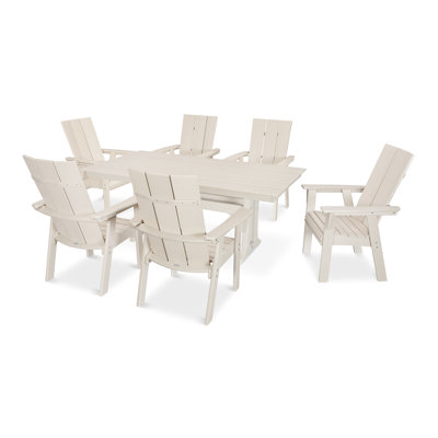 POLYWOOD Modern Curveback Adirondack 7-Piece Farmhouse Dining Set with Trestle Legs