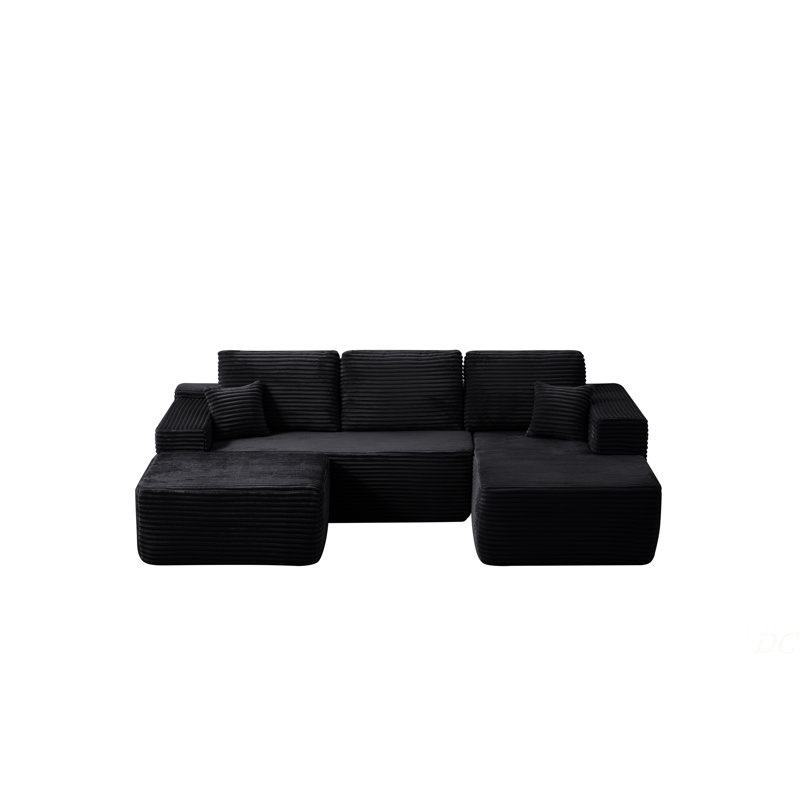 Canapé modulaire spacieux en tissu moelleux, canapé moderne en forme de U pour la maison, Black