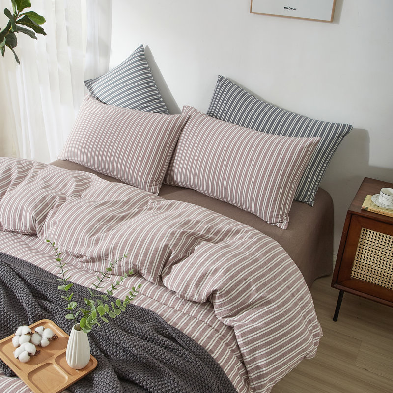 Ensemble de housse de couette à rayures XINMIANFANG, Housse de couette grand et 2 taies d'oreiller stan, Vieux mauve / blanc