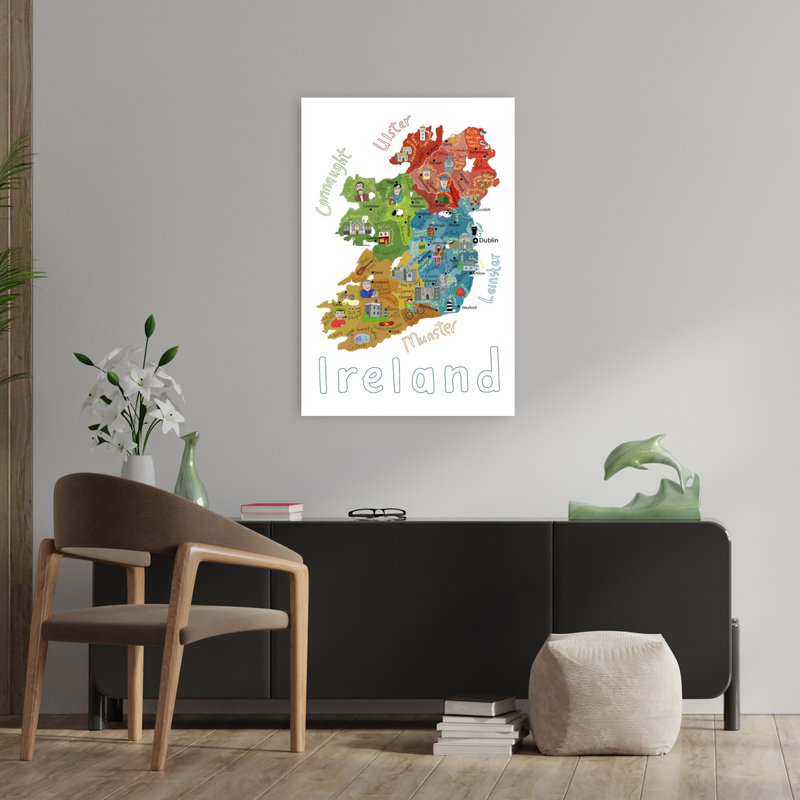 «Whimsical Ireland Map Whimsical Abstract Contemporary City Landscape», reproduction d'art mural, H 36 po x l 24 po