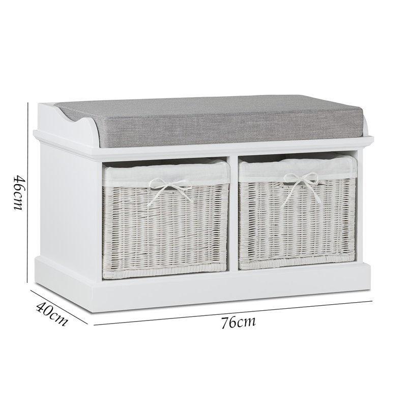 Bastogne Polyester Blend Upholstered Storage Bench, White, Grey, White
