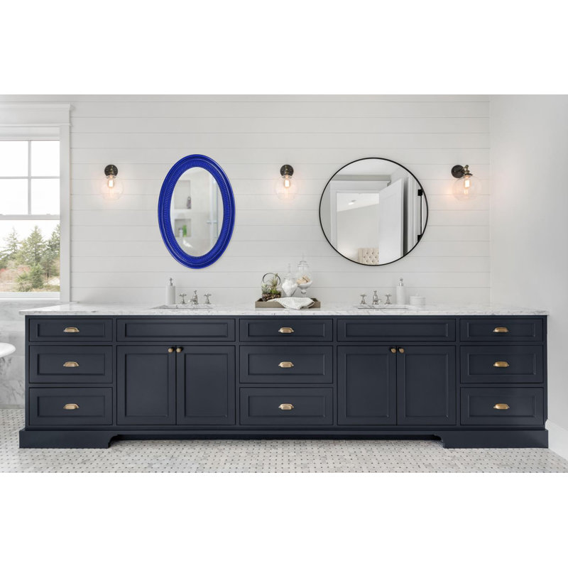 Busey Ribbed Oval Framed Accent Mirror, Glossy Royal Blue