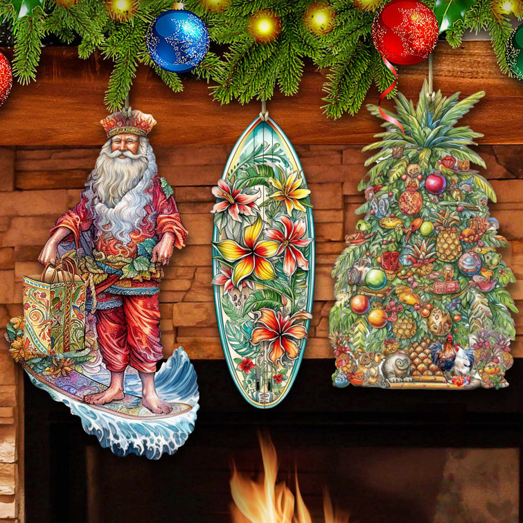 The Holiday Aisle® 3 Piece Irish-Inspired Santa Wooden Ornaments