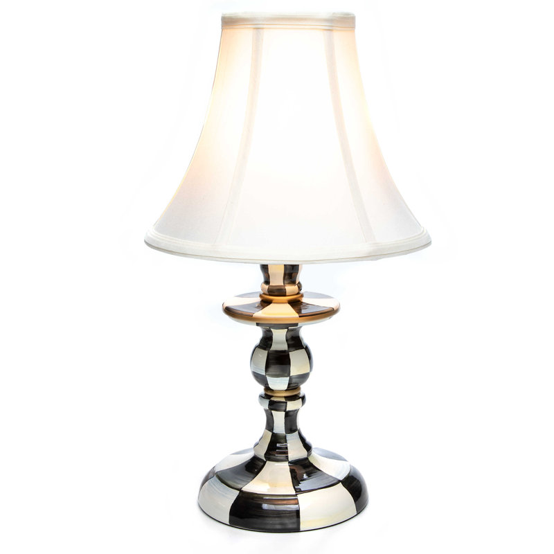 Check Candlestick Lamp, Black/White/Gold
