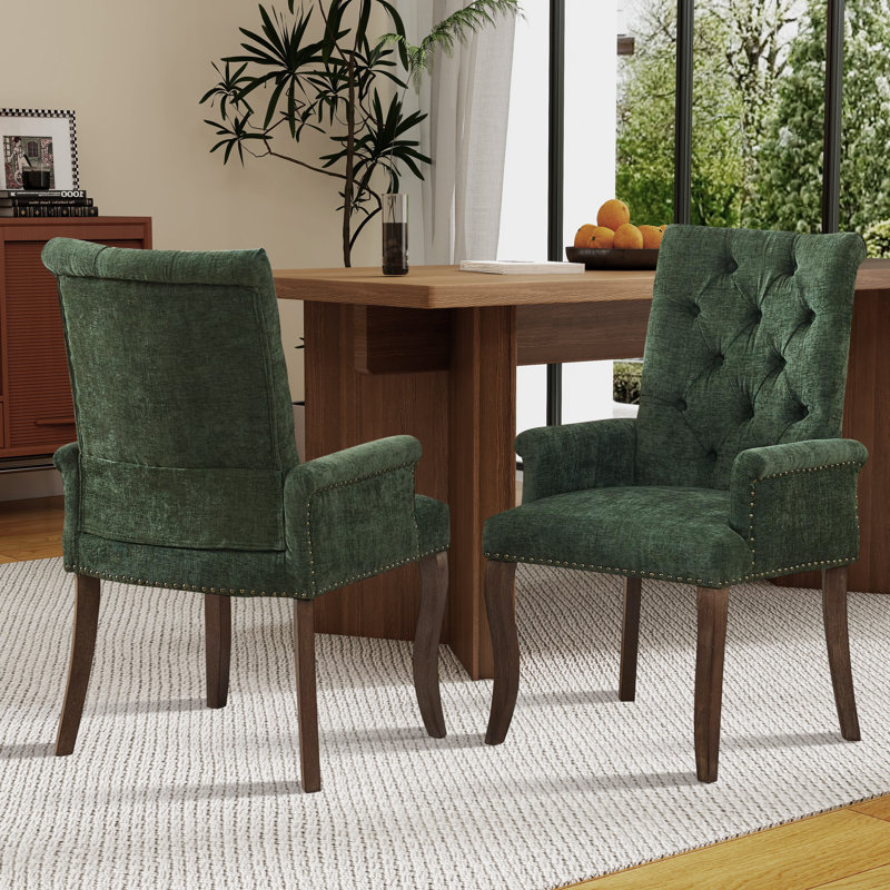 Ensemble de 2 chaises d'appoint en chenille, Vert olive