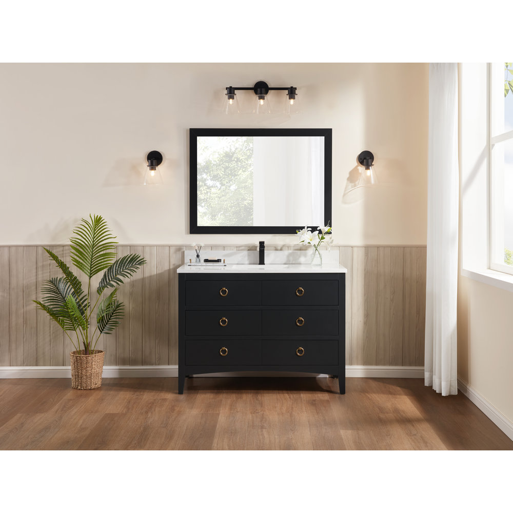 Teoni 48" Oak Single Bathroom Vanity, Tricorn Black, Rose Gold
