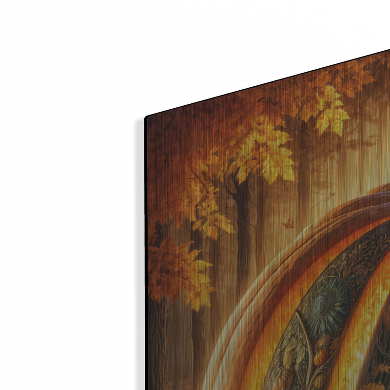  «Fall Landscape Pumpkin 1» par Rey Klimt, art mural en métal, 36 po x 36 po, H 36 po x l 36 po
