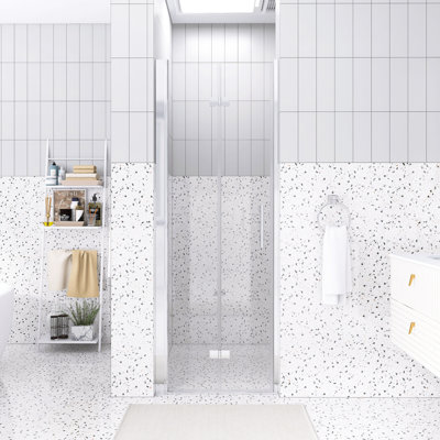 28 "X 72" Bifold Shower Door | 1/4 Inch Tempered Glass With Explosion-Proof Film | Chrome | Aluminum Frame