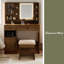 Bureau de coiffeuse avec miroir et lumières, ensemble de coiffeuse avec station de charge et tabouret, tiroirs, tablettes et armoire d'appoint Farmhouse-700965065