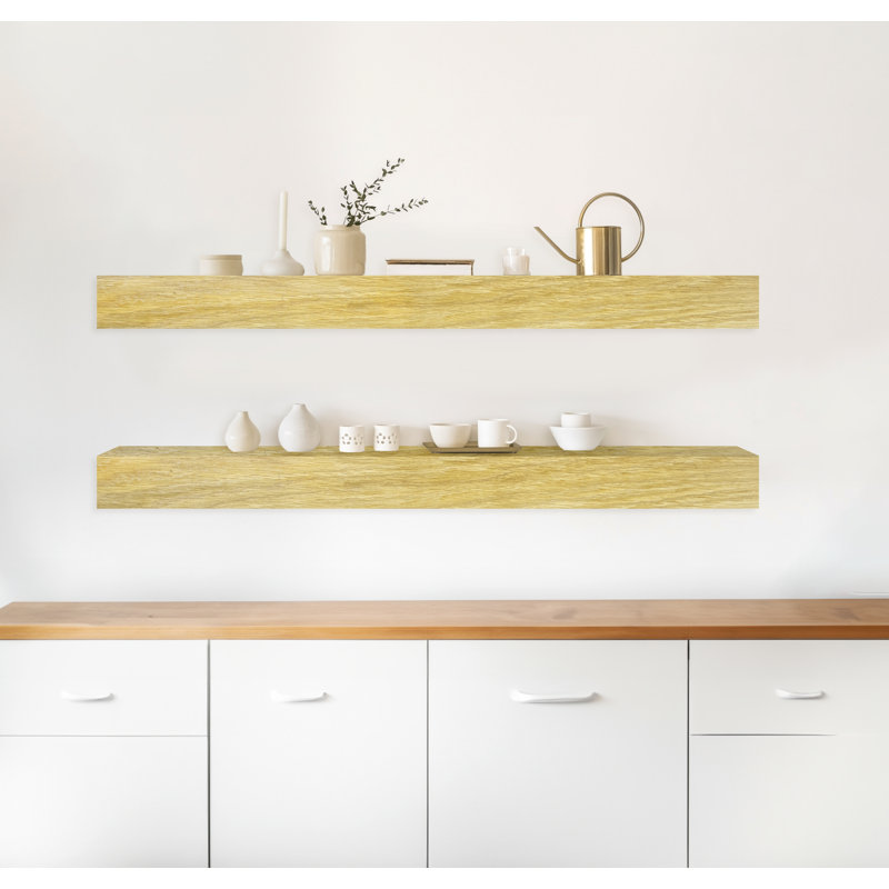 Tablette flottante en bois massif 2 pièces Jadeth, Naturel, 5" H x 52" W x 4" D