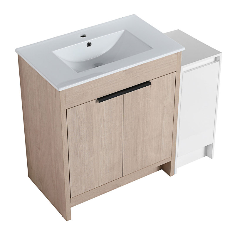 Meuble-lavabo autoportant avec lavabo en céramique et armoires de rangement