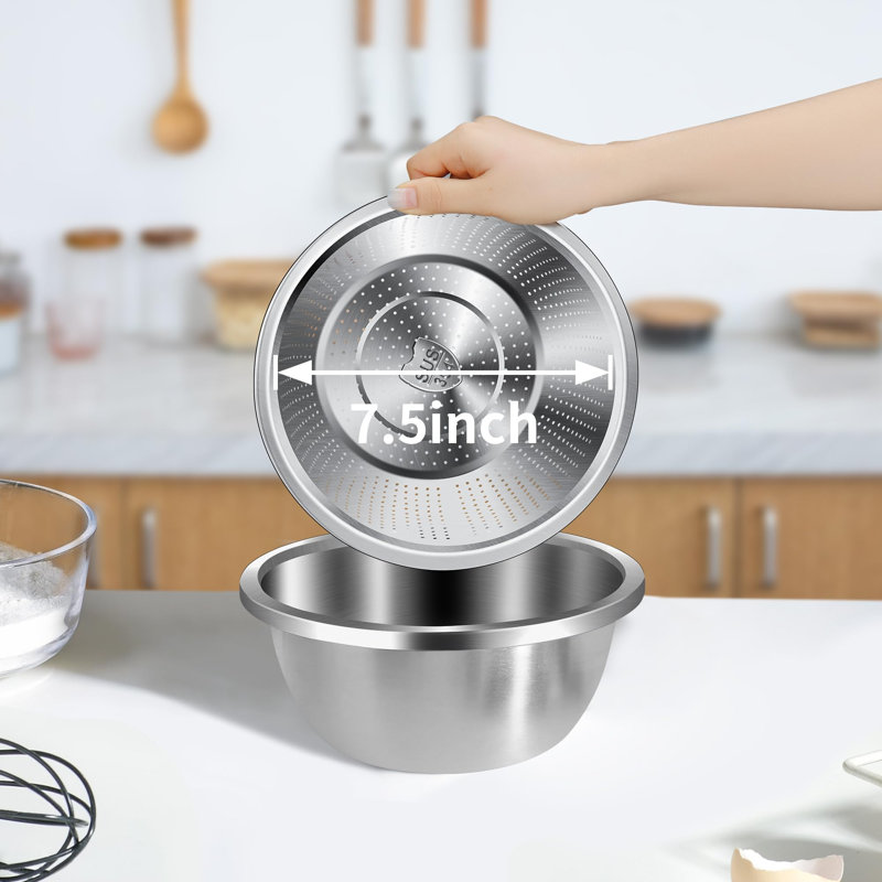 Colander en acier inoxydable 304 3 pintes avec bols à mélanger, Stainless Steel