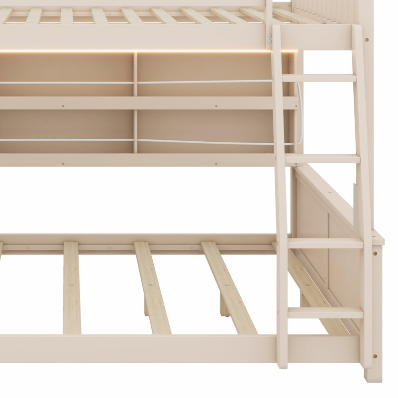 Space-Saving Bunk Bed Featuring Color-Changing Lights, Integrated Shelving & Pegboard, Beige