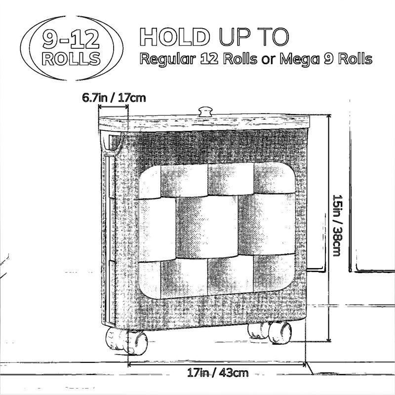 Porte-papier hygiénique en bambou avec roues et couvercle, organisateur de salle de bain autoportant avec grande capacité pour 9 à 12 rouleaux, assemblage facile sans outil