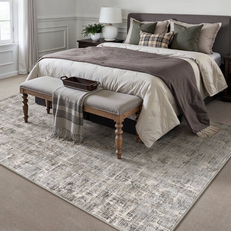 Elegant Modern Machine Washable Area Rug in Grey, Rectangle 6' x 9'