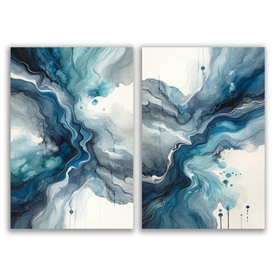 «Rhythmic Tides: Diptych Abstract Sea Wave», ensemble d'art sur toile tendue