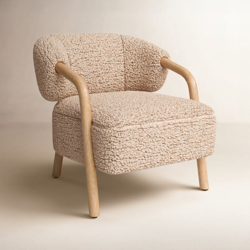 Fauteuil l 29,25 po Citrine, Fausse peau de mouton Andes Toast, Chêne amande