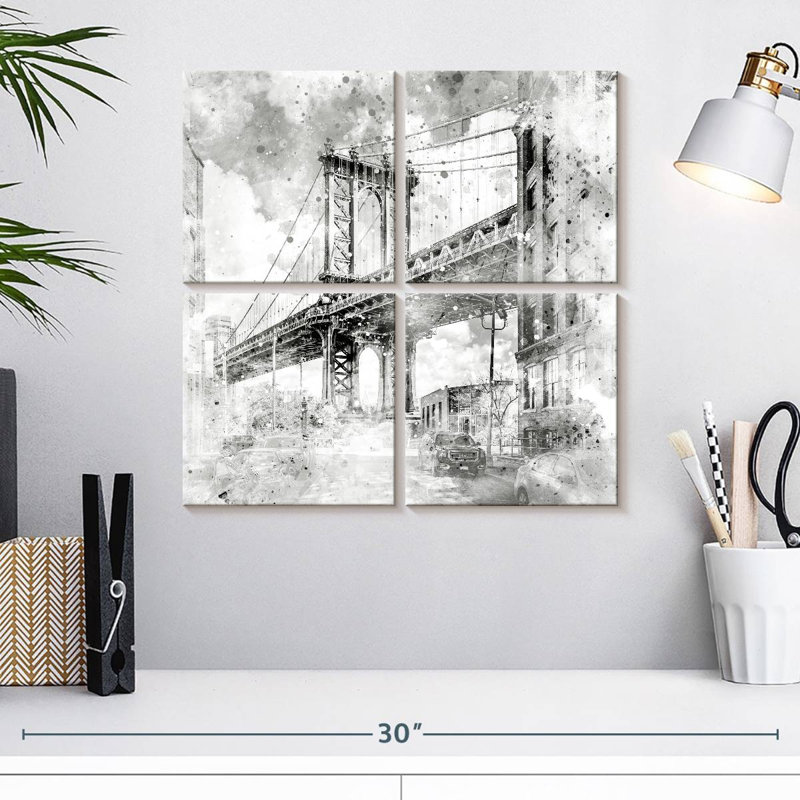 Lilie NYC Manhattan Bridge - monochrome, H 18 po x l 18 po
