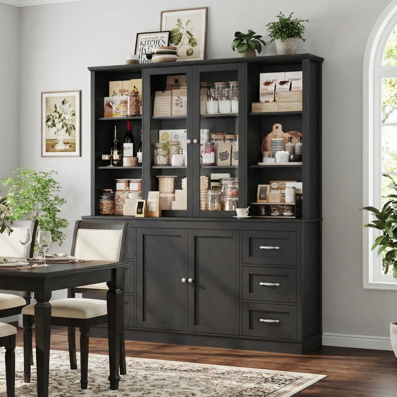 74.4-Inch Tall Pantry & Storage Cabinet, Black