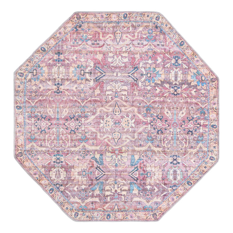 Tapis rose tissé à la machine Gwaltney, Octogone 5 pi 3 po x 5 pi 3 po
