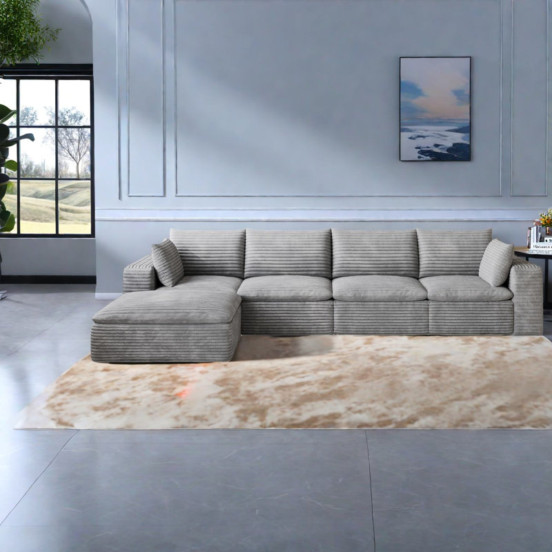 Compression Cloud Sofas, 134 Inch Corduroy Modular Couch For Modern Home