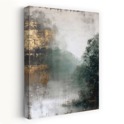 Golden Misty Morning, abstrait, contemporain, forêt élégante, art mural