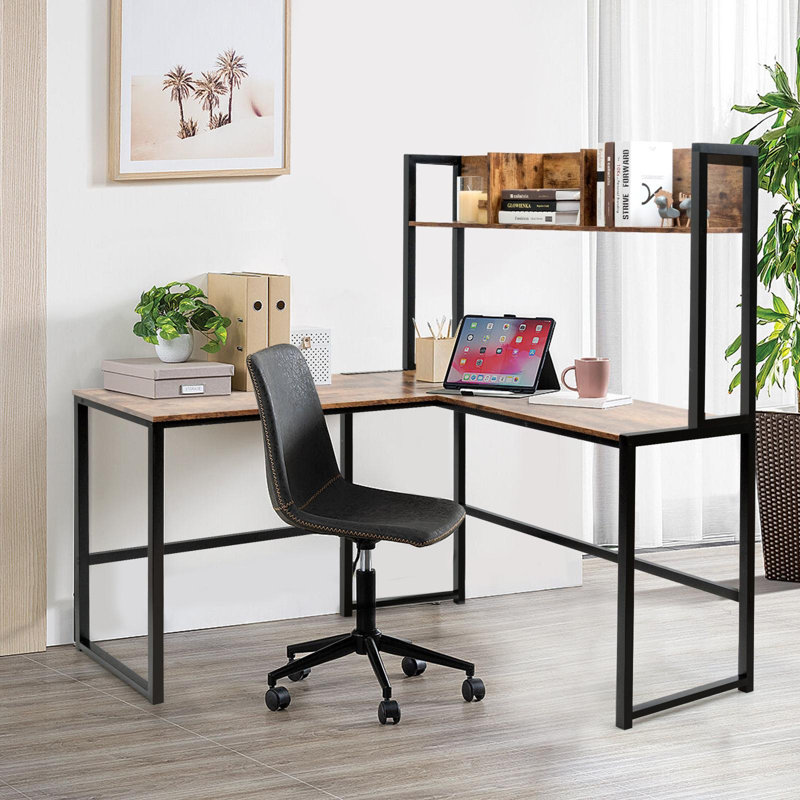 Bureau en L Millings, Brun rustique / noir