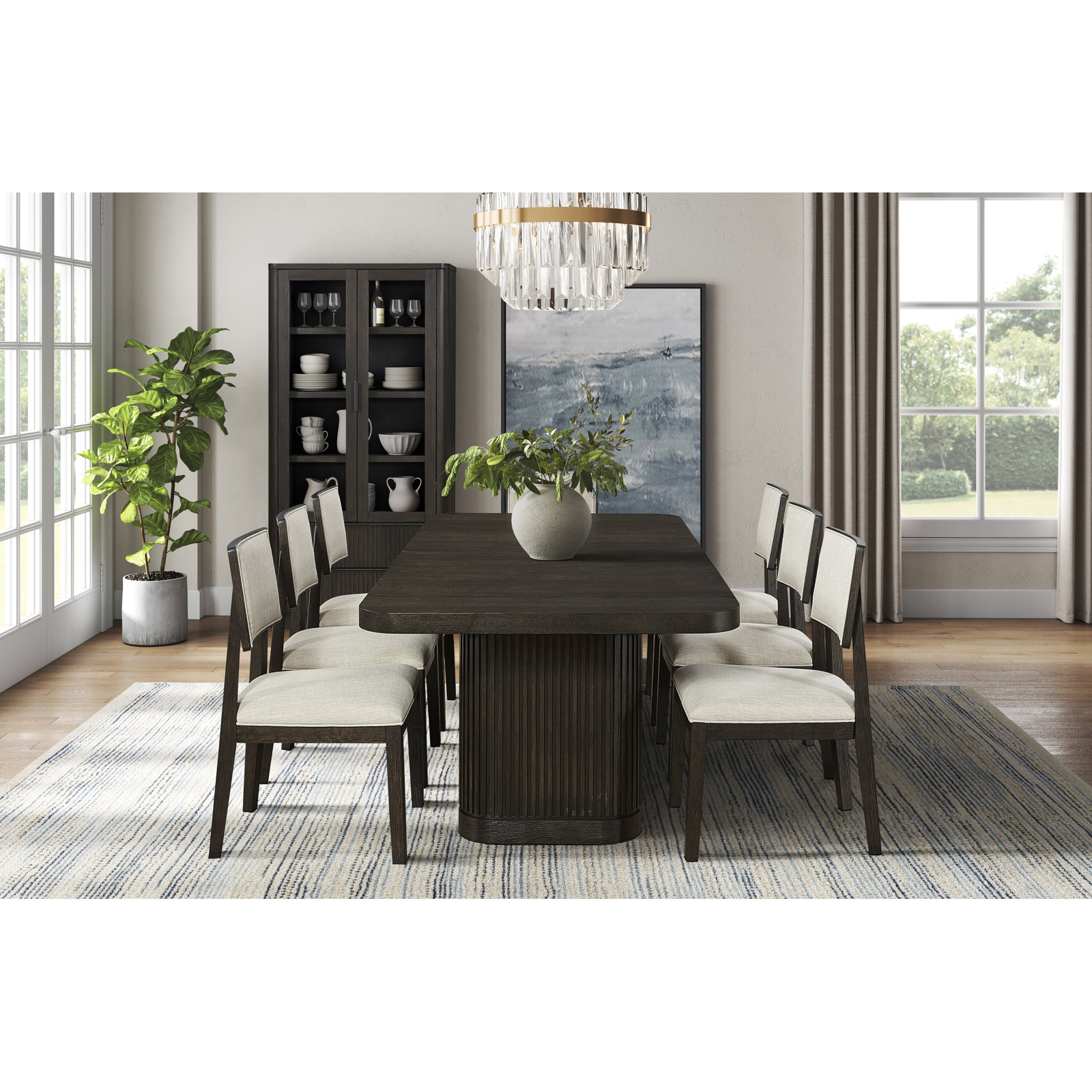 Whimbrel Contemporary Style, Wood Dining Display Cabinet, Dining Storage Cabinet, Fully Assembled, Dark Chocolate