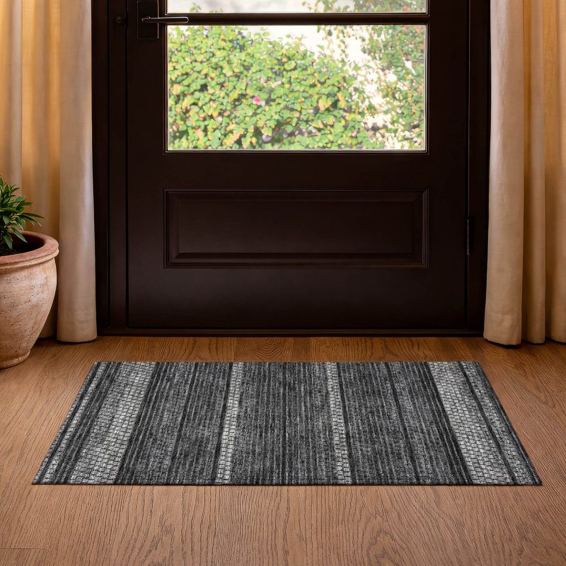 Premium Machine Washable Mayfield AMF2427 Striped Rug, 2'6" x 3'10", Black