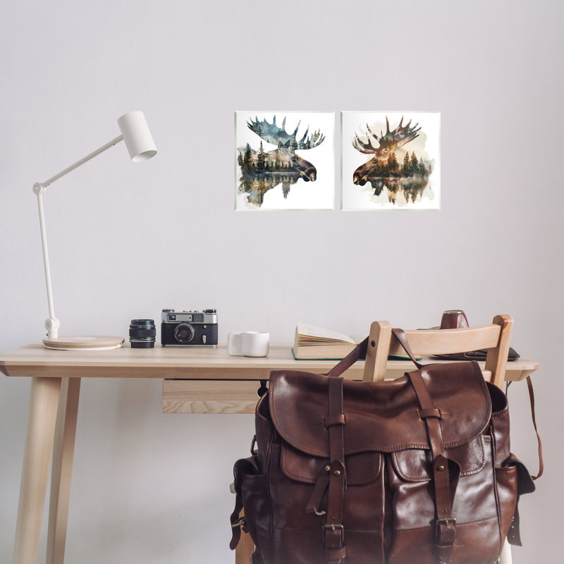 "Woodland Moose Forest Silhouettes", ensemble de 2 plaques murales par LSR Design Studio