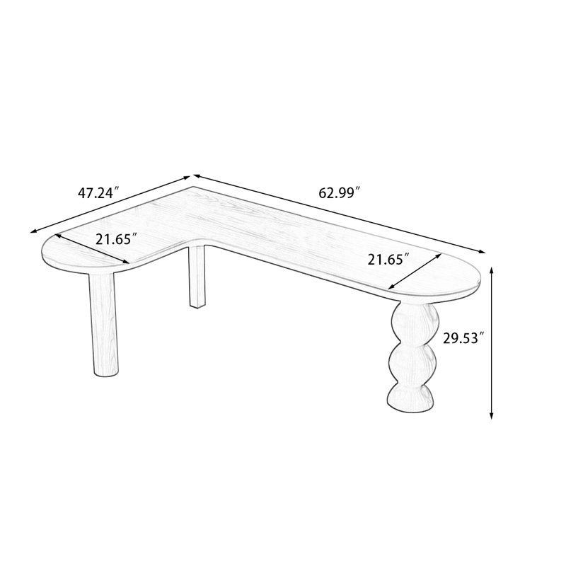 Bureau brun en bois massif en forme de L, H 29,53 po x l 62,99 po x P 47,24 po, Retour à gauche