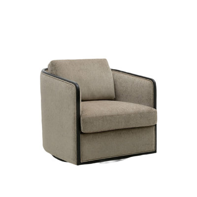 Cyra Swivel Accent Chair, Taupe Gray Chenille Foam Cushions, Barrel Back