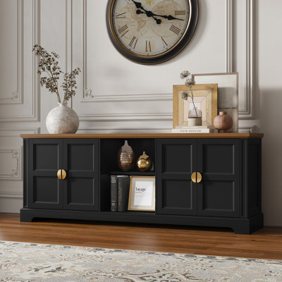 Meuble télé Mid-Century moderne pour téléviseur de 75 po ou moins, noir