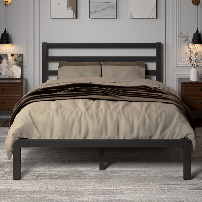 17 Stories Metal Platform Bed with Vintage Steel Headboard, Underbed Storage, No Box Spring Needed, Queen, Black