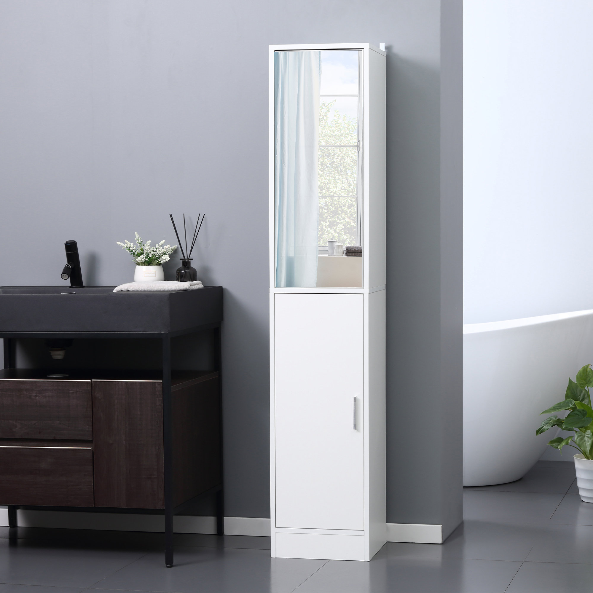 Latitude Run® Tall Bathroom Storage Cabinet with Mirror for Small ...